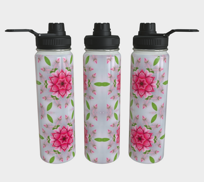 Silver and Pink Star Pattern 24 oz Stainless Steel Water Bottle with Twist-off Cap