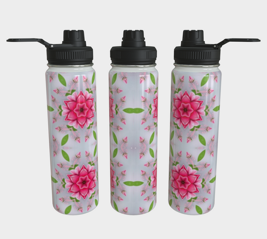 Silver and Pink Star Pattern 24 oz Stainless Steel Water Bottle with Twist-off Cap