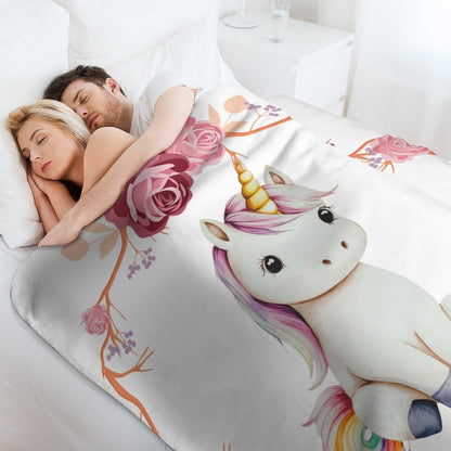 Baby Unicorn with Pink Roses Ultra-Soft Micro Fleece Throw Blankets
