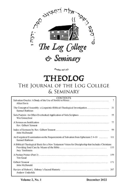 Theolog, Volume 2, Number 2: Journal of the Log College & Seminary - Paperback