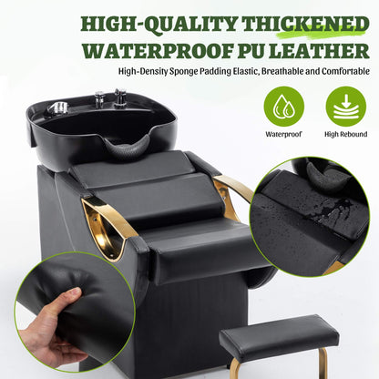 Commercial Black And Gold Shampoo Bowl Chair Set With Footrest (SAK43716)