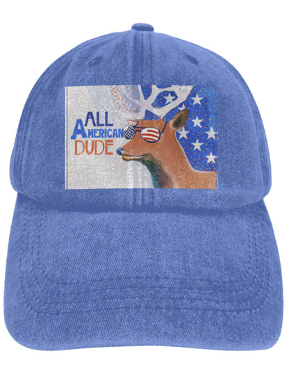 All American Dude with Deer Vintage Washed Baseball Cap | Ships from USA