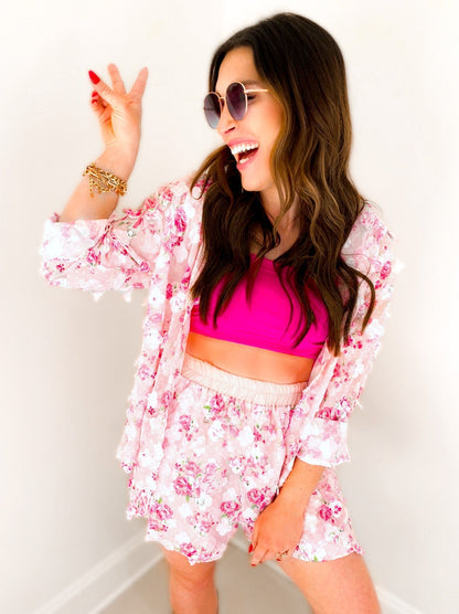 Flora 3D Floral Shorts Set