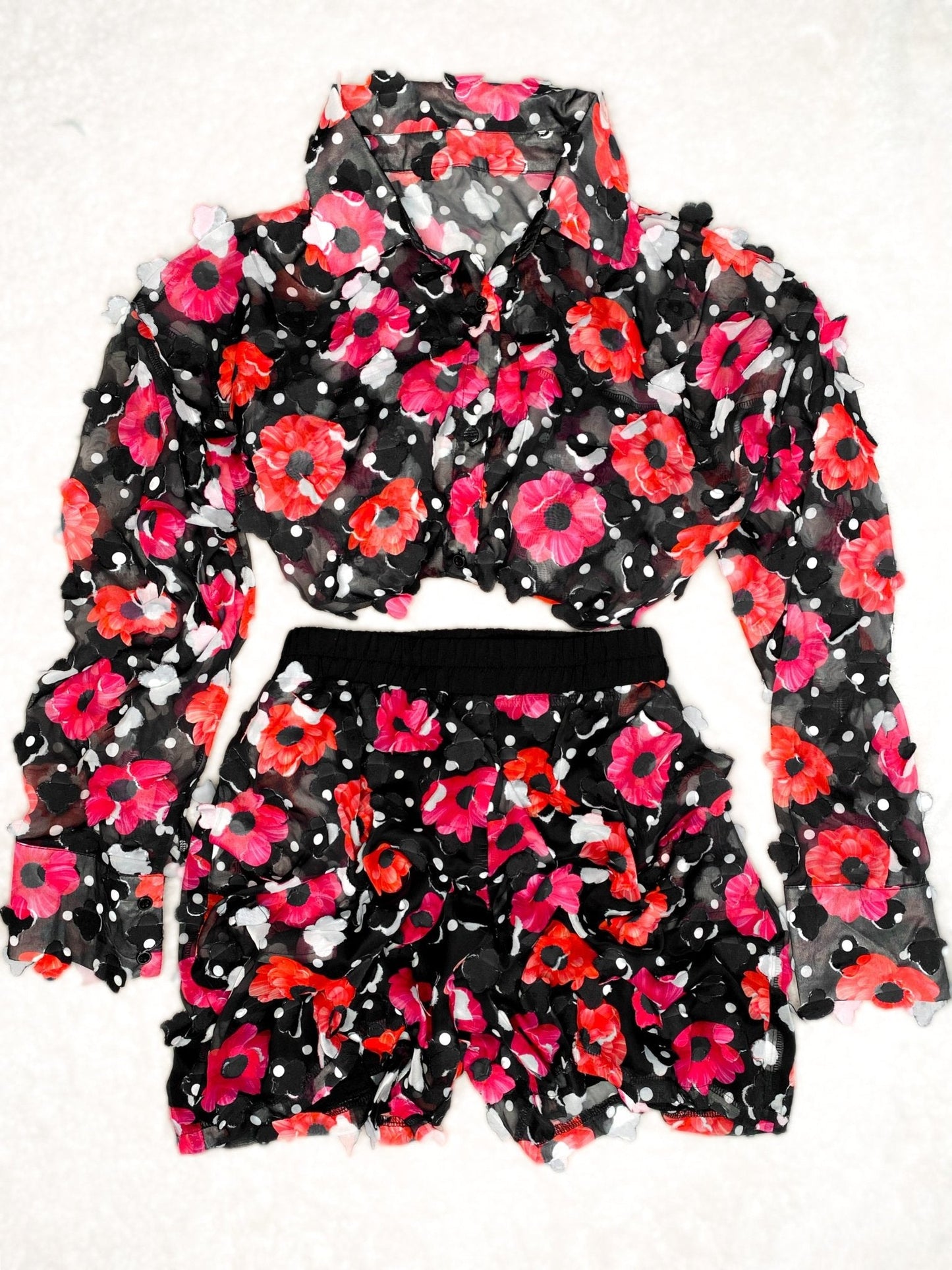 Flora 3D Floral Shorts Set