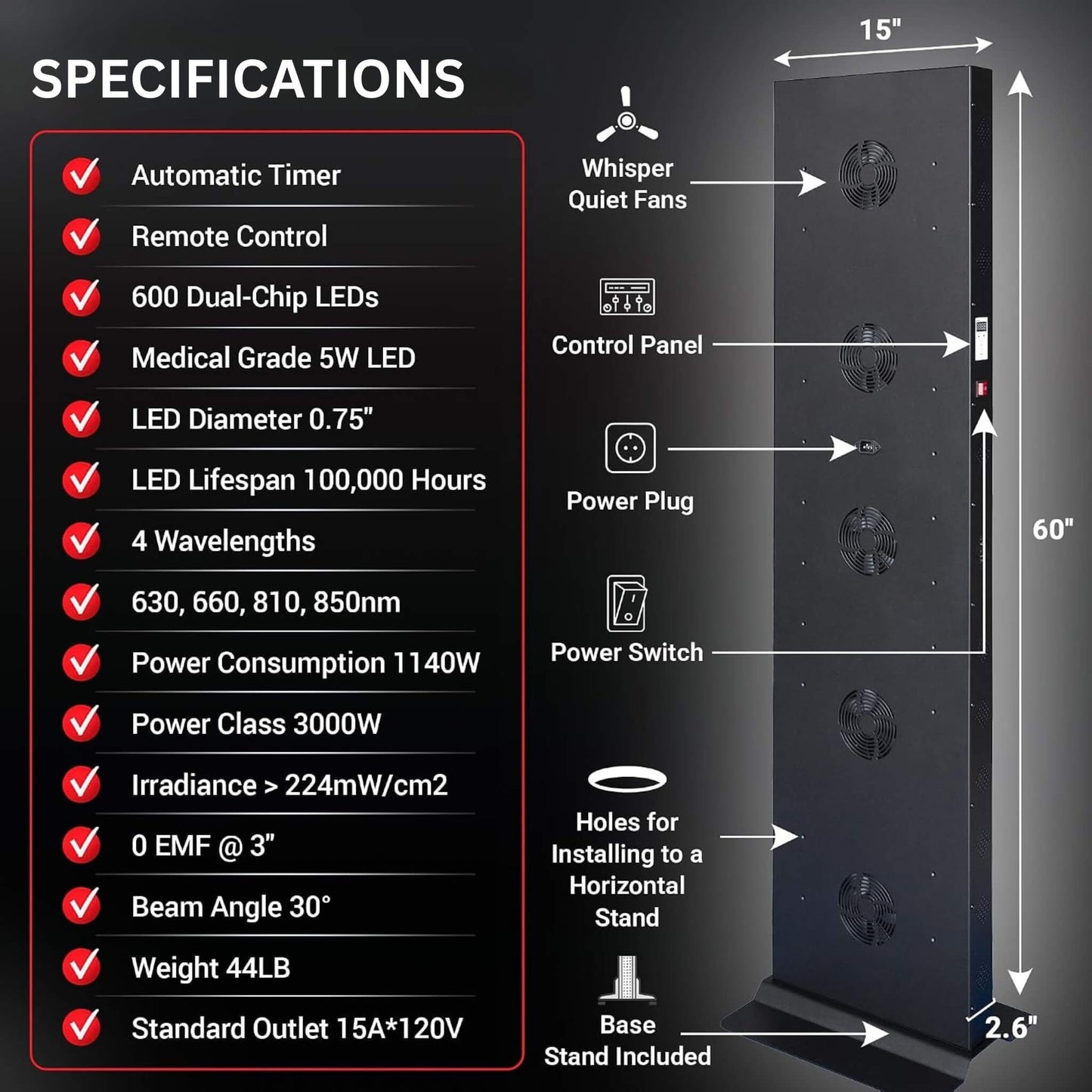 Full-Body Dual-Chip Clinical-Grade Red Light Therapy Panel (SAK63480)