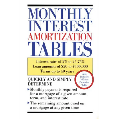 Monthly Interest Amortization Tables: Interest Rates of 2% to 25.75%, Loan Amounts of $50 to $300,000, Terms Up to 40 Years - Paperback