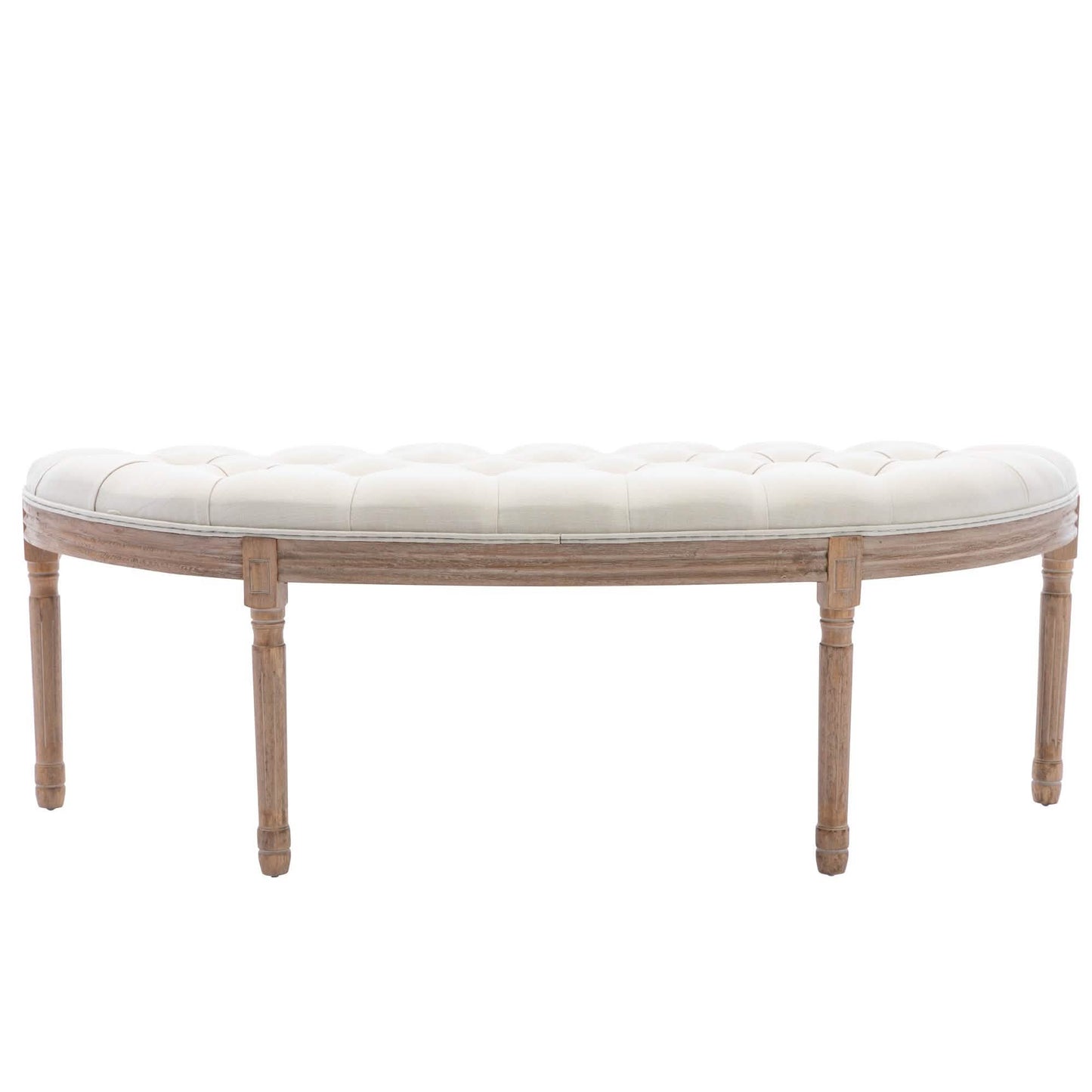 Half Moon French Vintage Bench with Padded Seat & Rubberwood Legs