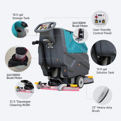 Heavy-Duty 22-Inch Industrial Walk-Behind Floor Scrubber With Squeegee Suction (SAK90834)