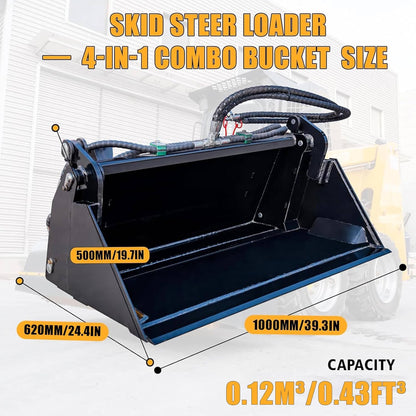 Heavy-Duty 4-In-1 Multipurpose Mini Skid Steer Bucket Combo Attachment (SAK12847)