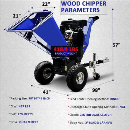 Heavy-Duty 6-Inch 15HP 420CC Towable Gas Drum Wood Chipper Shredder With Electric Start (SAK50896)