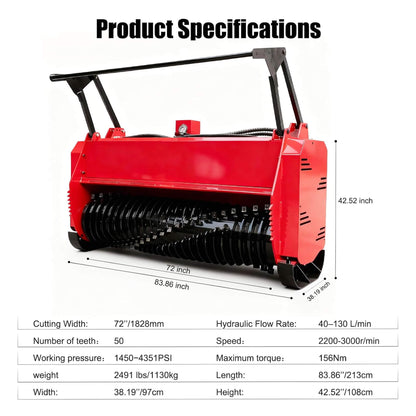 Heavy-Duty 72-Inch Hydraulic Forestry Mulcher Skid Steer Loader Attachment (SAK39168)