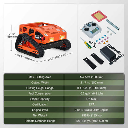 OVK Heavy-Duty 9HP Commercial Remote-Controlled Gasoline-Powered Mower (SAK92146)