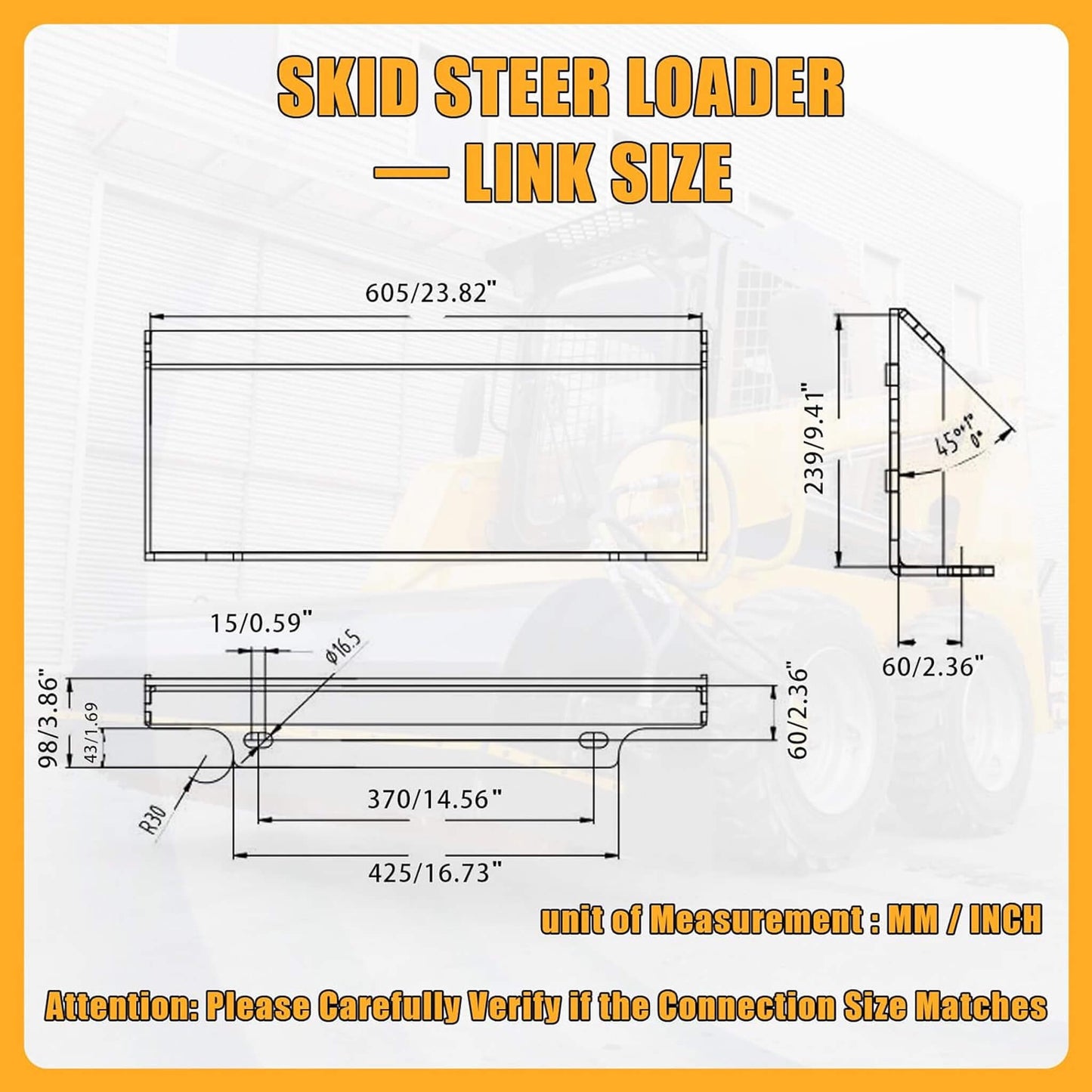 Heavy-Duty Skid Steer Fronthoe Attachment With 12-Inch Bucket (SAK95724)