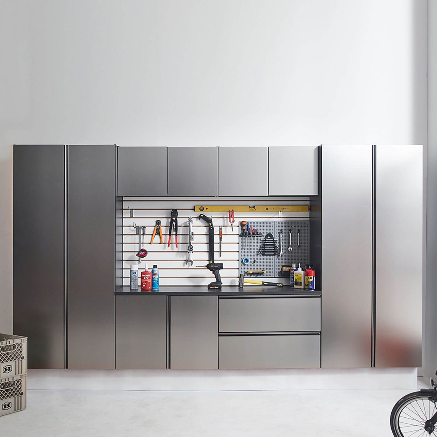 Alora Heavy-Duty Wall-Mounted Metallic Gray Garage Cabinet Set With Soft Closing Doors And Drawers (SAK24368)