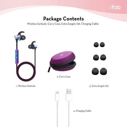 iFab Wireless Neckband Earbuds with Microphone and Control Buttons