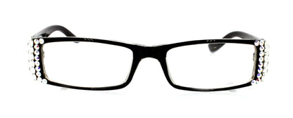 The French, (Bling) (Fleur De Lis) Women Reading Glasses W (Clear, AB Aurora Borealis) Genuine European Crystals  (Black)  NY Fifth Avenue