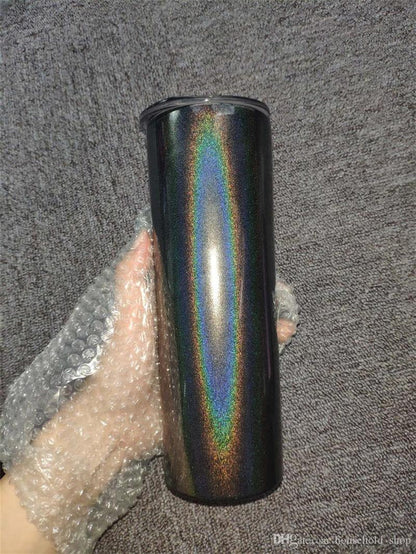 20oz Sublimation Blank Straight White Blue Purple Black Pink Stainless Glitter Sparkle Tumbler, Straw & lid