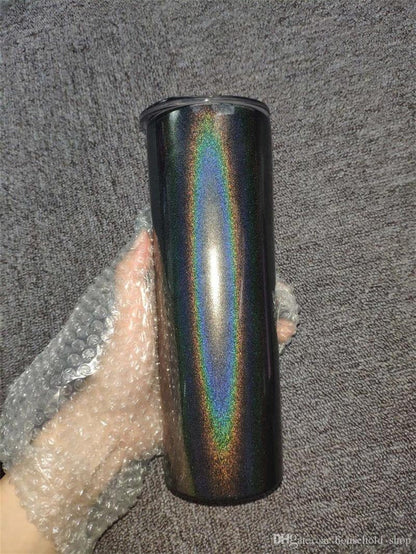 20oz Sublimation Blank Tapered Skinny White Blue Purple Black Pink Stainless Glitter Sparkle Tumbler Straw & lid