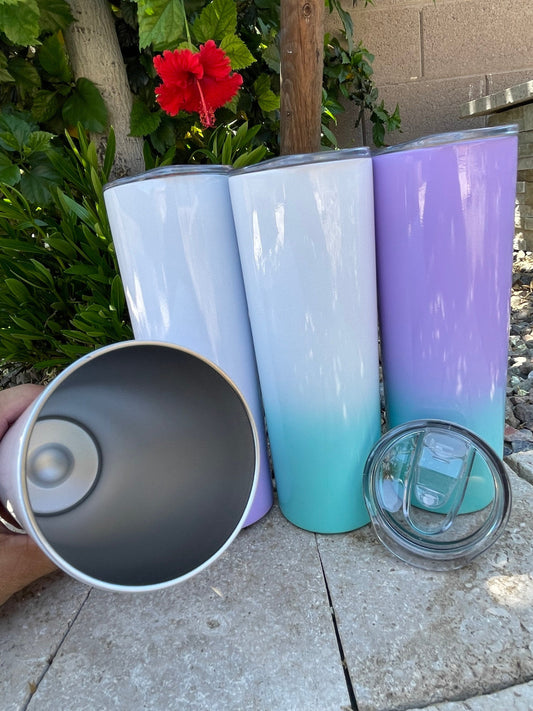 Blank Skinny Ombre 20oz Tumbler Stainless Sublimation Tumbler kit W/Straw & lid BPA Free