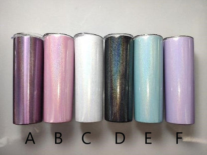 20oz Sublimation Blank Tapered Skinny White Blue Purple Black Pink Stainless Glitter Sparkle Tumbler Straw & lid