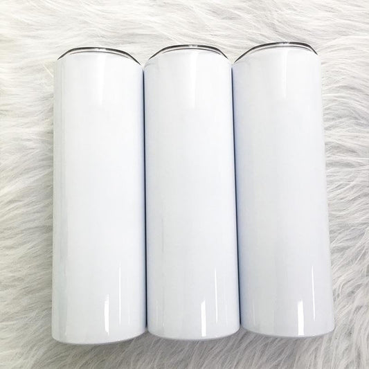20oz Blank Gloss White, Matte White or Silver Stainless Skinny Straight Sublimation Tumblers