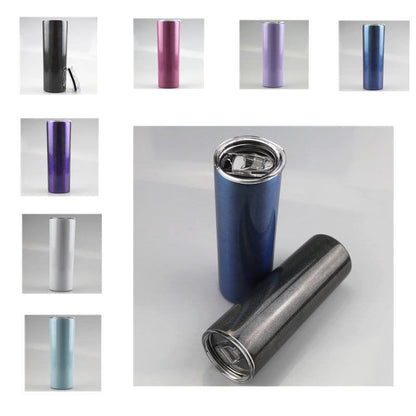 20oz Sublimation Blank Straight White Blue Purple Black Pink Stainless Glitter Sparkle Tumbler, Straw & lid