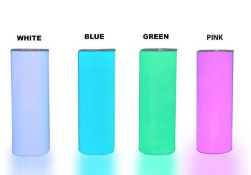 20oz Tumblers Glow in the Dark Blank White Red Coral Blue Green or Pink Stainless Sublimation Tumbler W/Straw, lid & Box