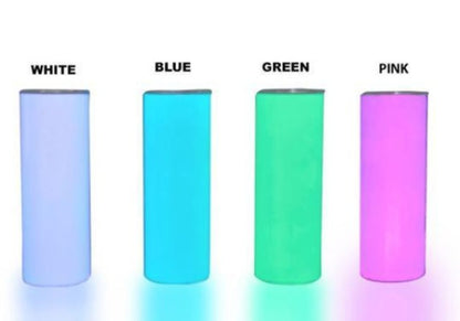 20oz Tumblers Glow in the Dark Blank White Red Coral Blue Green or Pink Stainless Sublimation Tumbler W/Straw, lid & Box