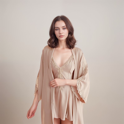 Lace Hem Silky Bridal Lingerie Set - 5 Colors, Sizes S to 5XL