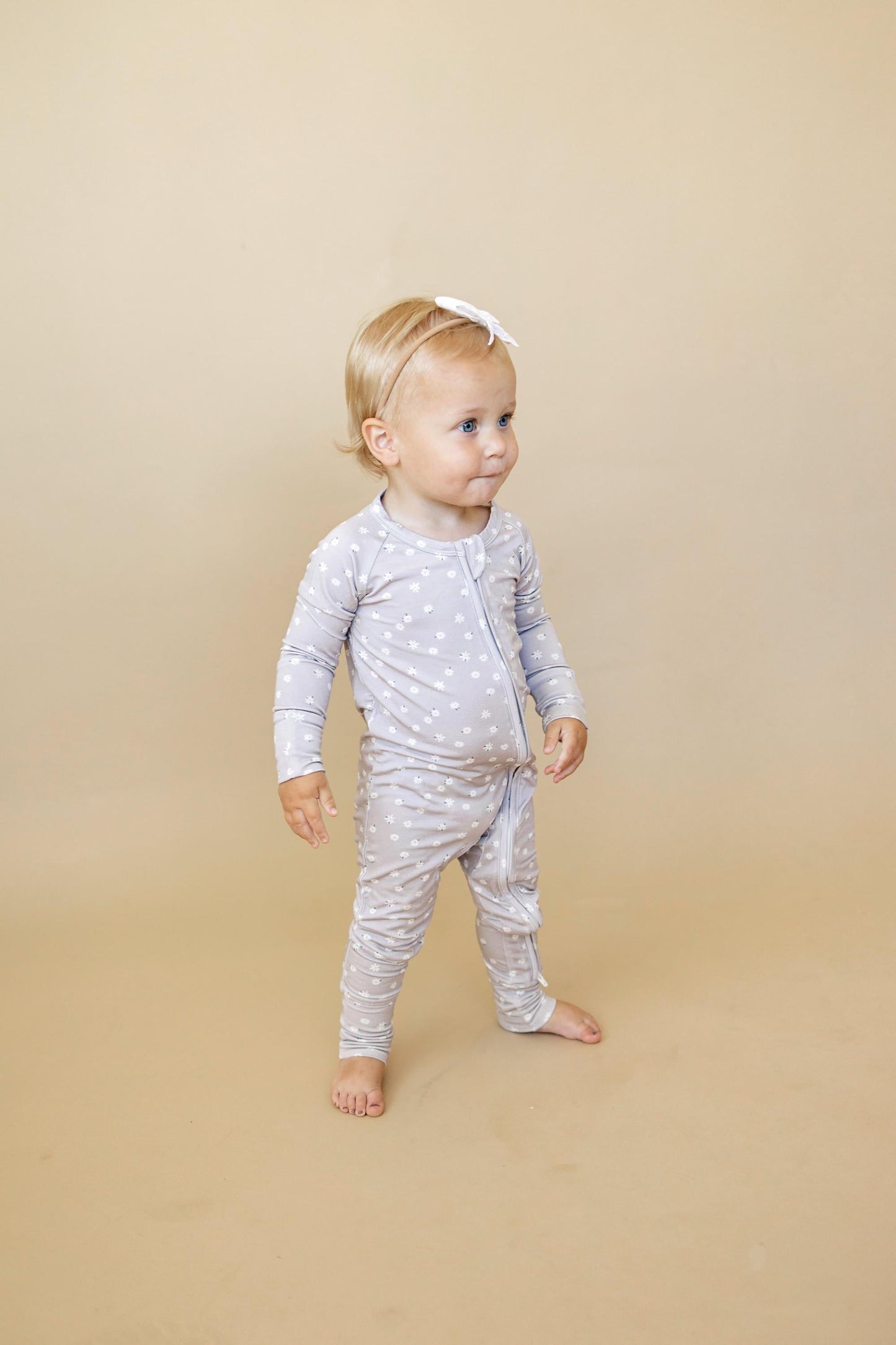 Oopsie Daisy Bamboo Zippy Romper - Bamboo Baby Pajamas - Purple Floral Flower Print Girl Newborn Baby