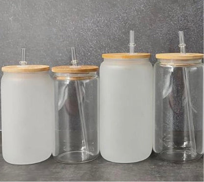 12oz or 16oz Sublimation Blank Glass Can Jar Tumbler (Clear or Frosted)