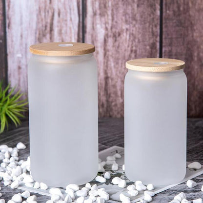 12oz or 16oz Sublimation Blank Glass Can Jar Tumbler (Clear or Frosted)