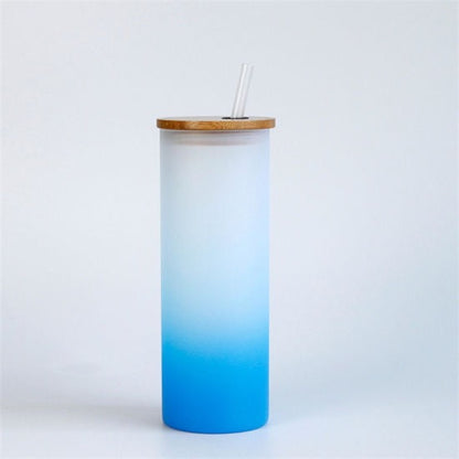 25oz Sublimation blank glass ombre gradient Tumblers (Includes Bamboo Lid & Straw)