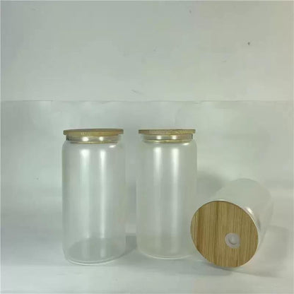 16oz Sublimation blank Glow In Dark iridescent Glitter glass Jar Cans Tumblers (Includes Bamboo Lid & Straw)