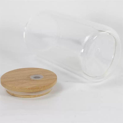 16oz Sublimation blank Snow Globe Dual layer glass Jar Cans Tumblers (Includes Bamboo Lid & Straw)