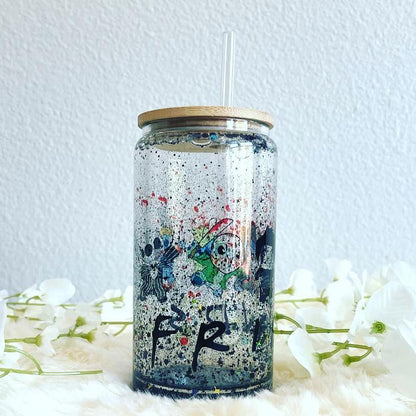 16oz Sublimation blank Snow Globe Dual layer glass Jar Cans Tumblers (Includes Bamboo Lid & Straw)