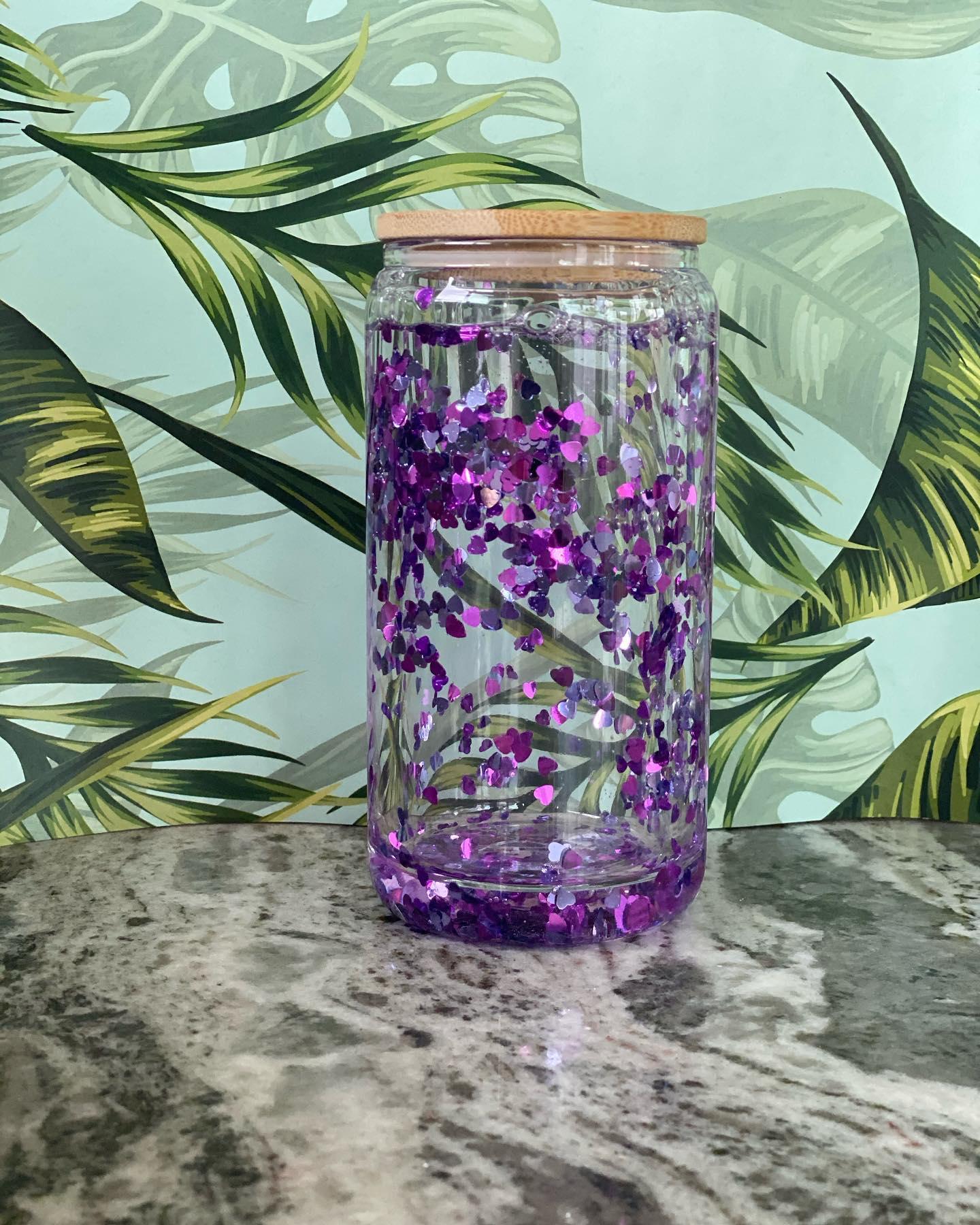 16oz Sublimation blank Snow Globe Dual layer glass Jar Cans Tumblers (Includes Bamboo Lid & Straw)