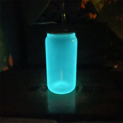16oz Sublimation blank Glow In Dark iridescent Glitter glass Jar Cans Tumblers (Includes Bamboo Lid & Straw)