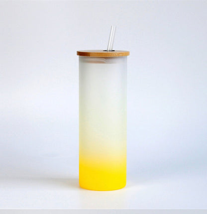 25oz Sublimation blank glass ombre gradient Tumblers (Includes Bamboo Lid & Straw)
