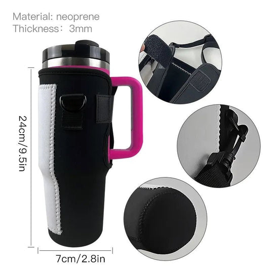 Sublimation Blank Neoprene 40oz tumbler tote pouch holder with adjustable strap