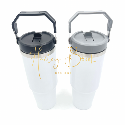 30oz Sublimation Flip Straw Tumbler (Gray or Black Lid) Dual Wall Tumblers