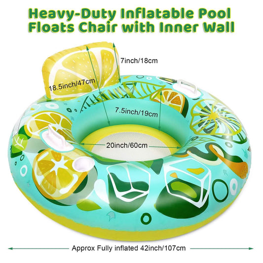 Inflatable Lounger Pool Float with Rubber Handle and Drink Holder
