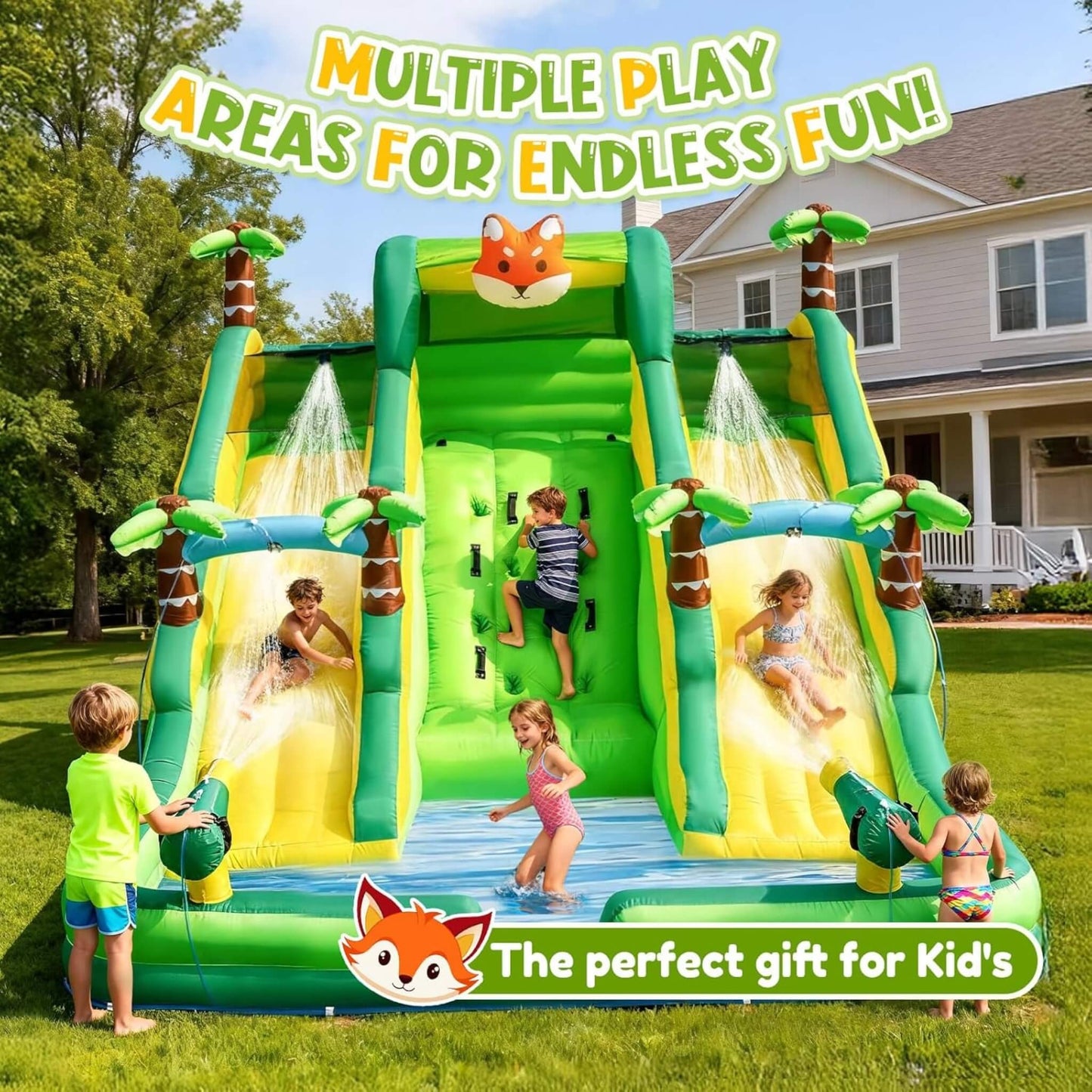 Inflatable Water Slide Park With Pool And Climbing Wall (SAK90736)