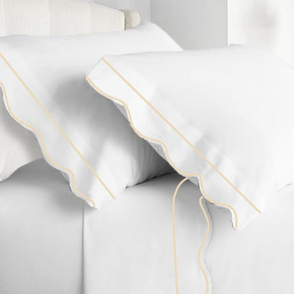 400TC Cotton Scallop Embroidery & Border Sateen Solid Sheet Set