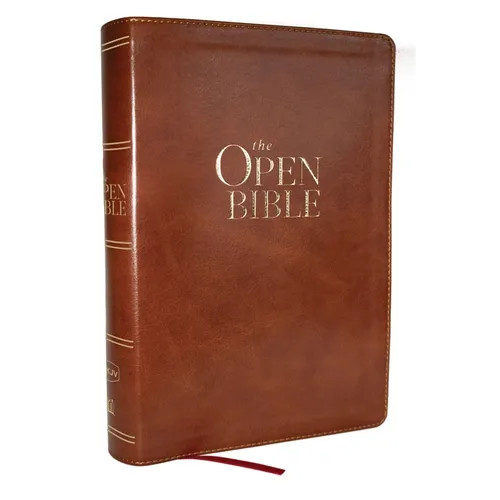 The Open Bible: Read and Discover the Bible for Yourself (NKJV Brown Leathersoft, Red Letter, Comfort Print) - Imitation Leather