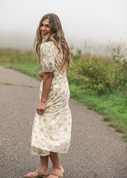 Katrina Half Sleeve Floral Midi Dress