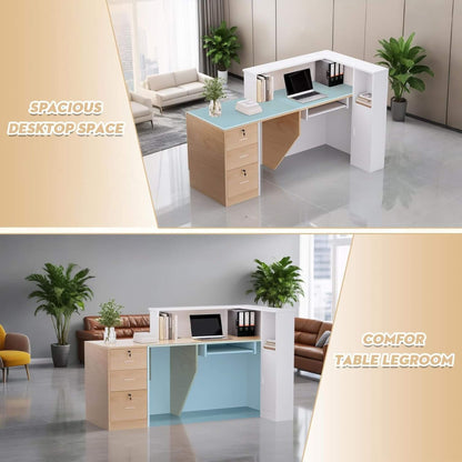 Velmor L-Shaped Modern Brown And White Reception Desk With Lockable Drawers (SAK26491)