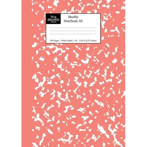 Marble Notebook A5: Coral Pink Marble Wide Ruled Journal - Paperback