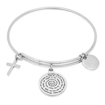 Ladies 18K Gold Plated Stainless Steel Bracelet with Our Father, Faith and Cross Charms