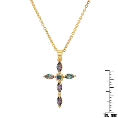 Ladies 18k Gold/White Gold Plated Brass Simulated Cross Pendant